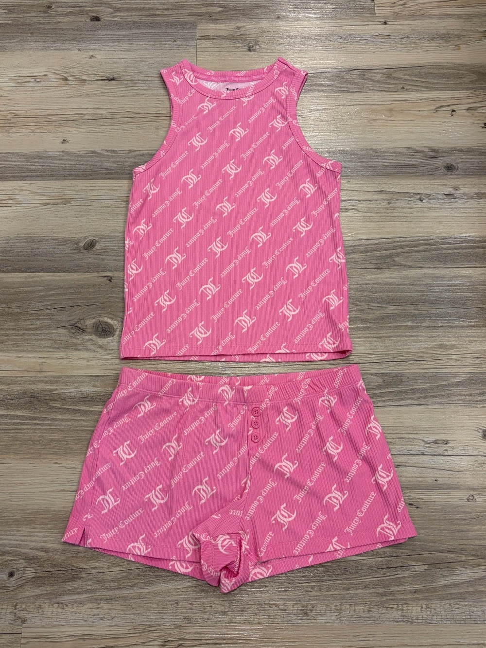 Juicy Couture Pink Logo Ribbed Tank & Shorts Sleep Set